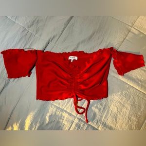 Red off the shoulder crop top